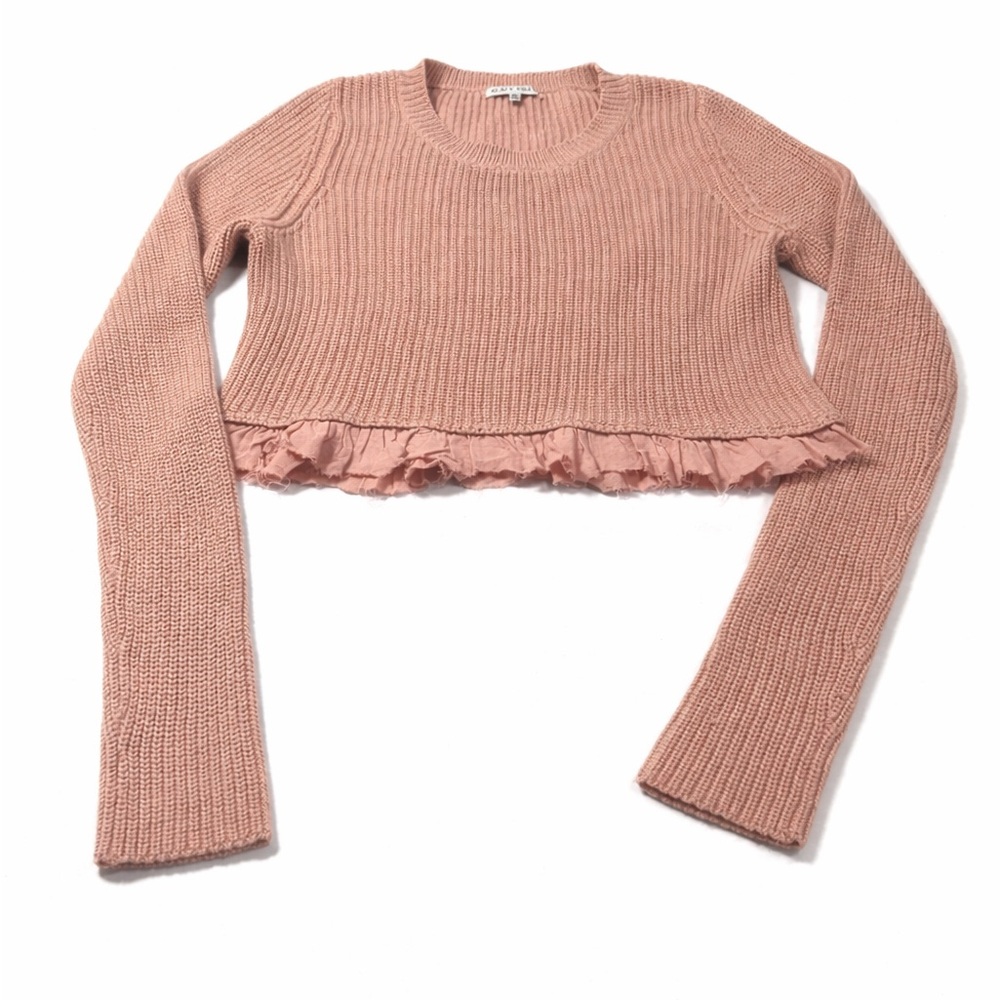 Black‎ Swan Cropped Ribbed Sweater Pink Ruffle Hem Size S